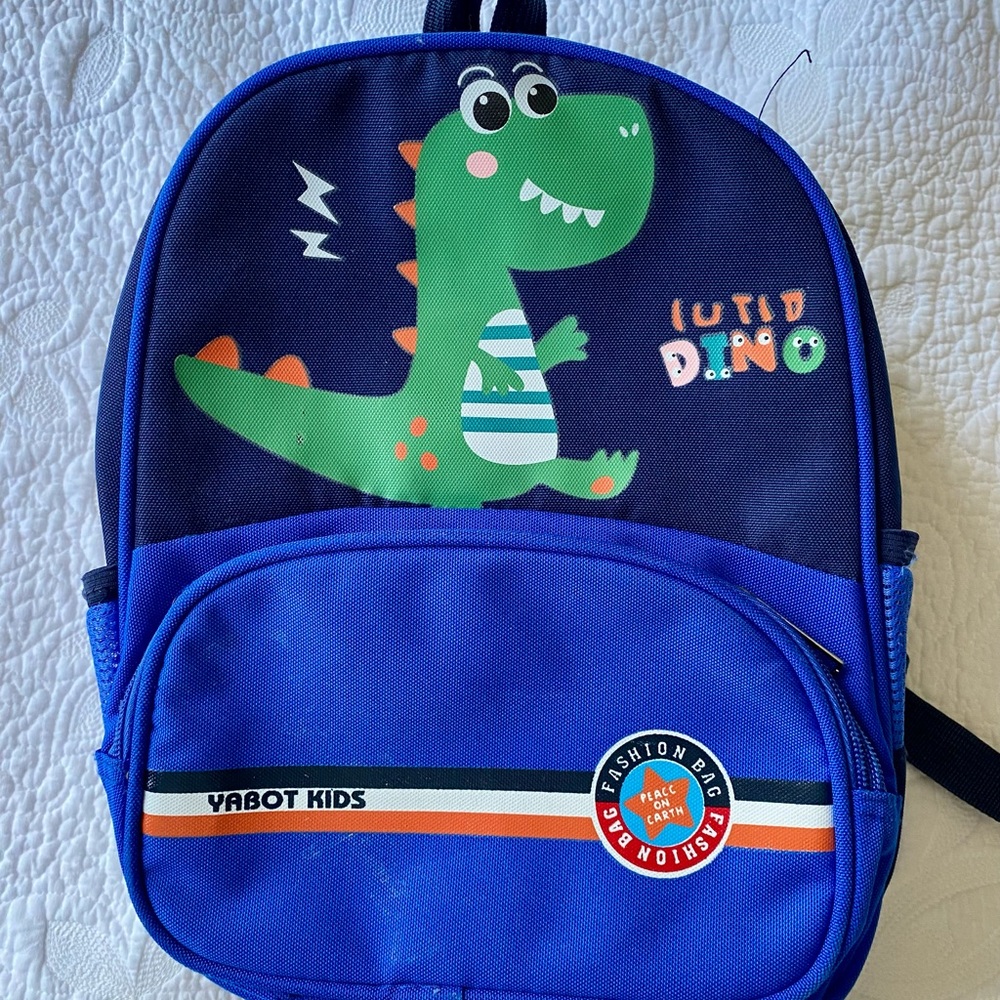 Blue Toddler / Little Kid Dinosaur Backpack with Green Dinosaur